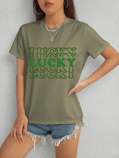 LUCKY Round Neck Short Sleeve T-Shirt