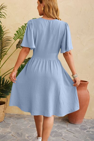 Ruched Surplice Short Sleeve Dress