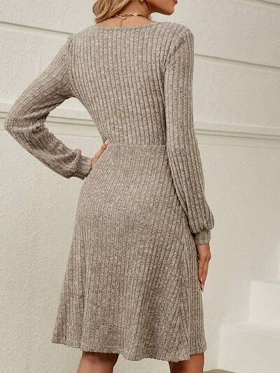 Square Neck Long Sleeve Sweater Dress